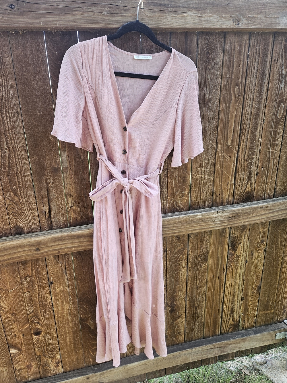 Button-Front Tie-Waist Maxi Dress - Dusty Rose